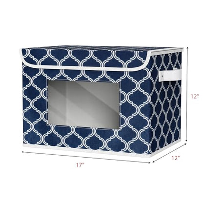 Univivi Fabric Foldable Storage Boxes with Lids, 4 Pack, Blue Lantern - color: Blue Lantern