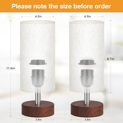 Table Lamps Set of 2 （Cream Shade - Walnut Base, 11.6" Inline Control） - color: Cream Shade-Walnut Base 2pcs, size: 11.6" Inline Control