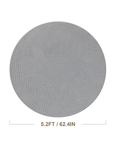 Carvapet 5.2ft Round Rug Light Grey Modern Washable High Low Pile Carpet - color: Yarn Light Gray, size: 5.2' Round