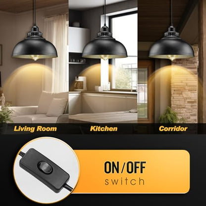 Plug in Pendant Light, 15FT Hanging Lights with Plug in Cord, On/Off Switch - color: Big black