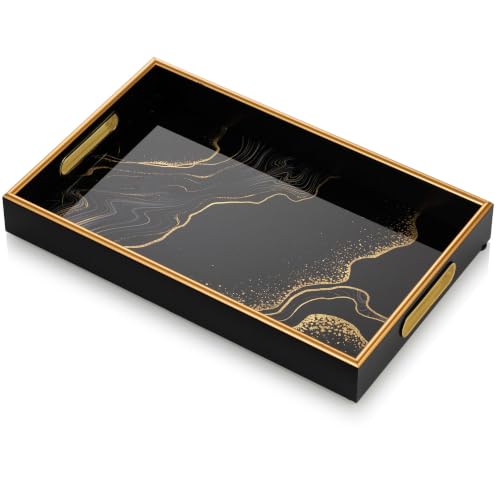 Hanobe Black Ottoman Serving Tray with Handles for Coffee Table Home Decor