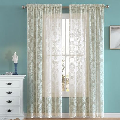 Warm Home Designs 54 x 84 Inch Golden Damask Lace Curtains. FI Linen 84 - color: Golden Linen, size: 54"W x 84"L (Pack of 2)