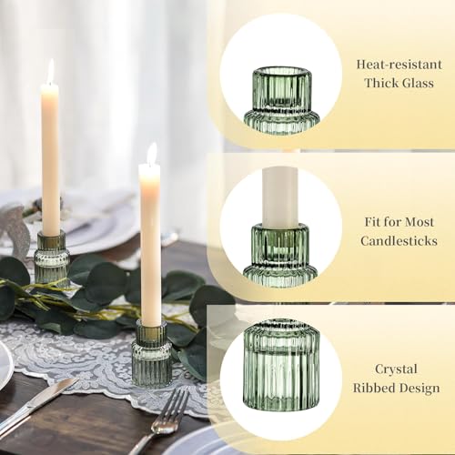 Hewory Taper Candle Holders Bulk, 10PCS Green Glass Candlestick Holders - color: Green, size: 10PCS