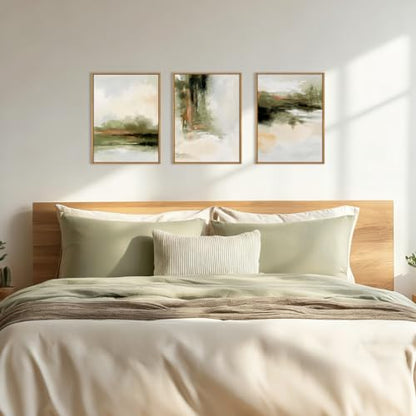 KAIRNE Green Brown Abstract Neutral Framed Canvas Wall Art Set-12"x16"x3 - color: Green Abstract Wall Art, size: 12"L x 16"W