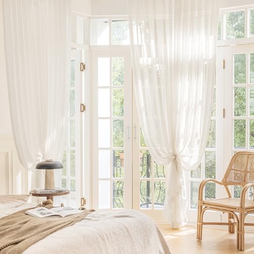 FMFUNCTEX Beige Linen Sheer Curtains, 84 Inches, 2 Panels for Bedroom - color: Rod Pocket| Natural, size: 52"W x 84"L (Pack of 2)