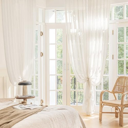 FMFUNCTEX Beige Linen Sheer Curtains, 108 Inches, 2 Panels for Bedroom - color: Rod Pocket| Natural, size: 52"W x 108"L (Pack of 2)