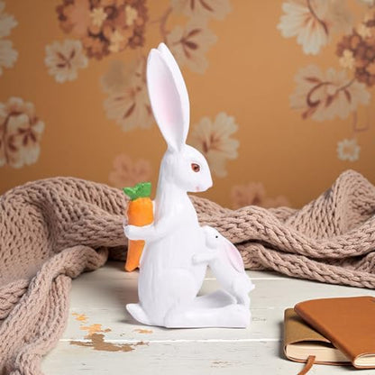 YANGMEI White Resin Easter Rabbit Statue, Snuggling Bunnies with Carrot Easter Figurine, Spring Holiday Tabletop Home Garden Decoratio - color: A