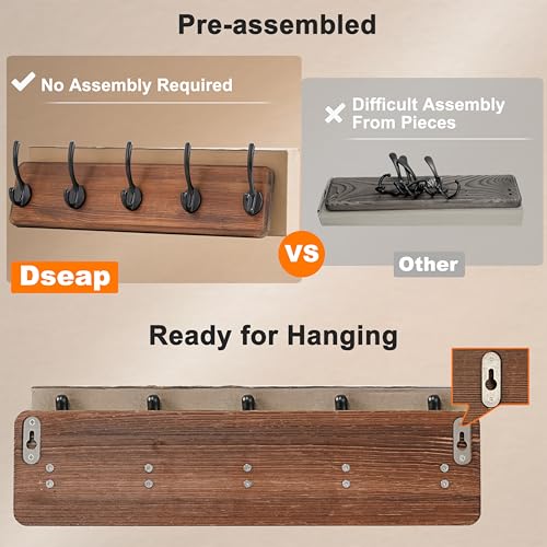 Dseap Coat Rack Wall Mount: Modern, Patented, Heavy-Duty, 17.4" Long 5-Double-Hooks Wooden Hanger Hook Rail for Winter Coats Hat Jacket Clothing, Black - color: Black, size: L=17.4" (1pcs)
