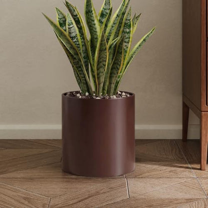 7 Inch Coffee Metal Plant Pot with Drainage Hole, Indoor Outdoor - color: Coffee