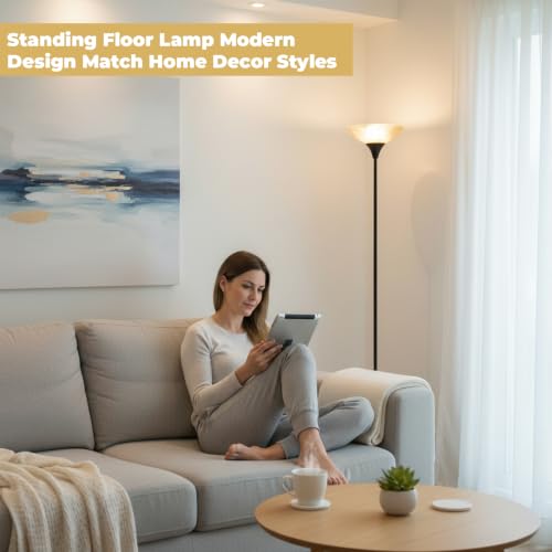 LALISU Floor Lamp, Standing Lamps with Glass Shade, Led Floor Lamp Remote - color: Black and Glass