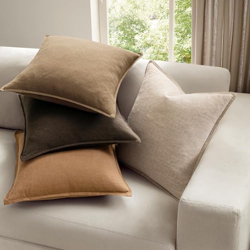 MIULEE Neutral Brown Linen Decorative Pillow Covers 16x16 Inch Pack of 4 - color: Neutral Brown, size: 16" x 16" (Pack of 4)