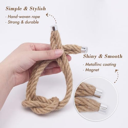 NICEEC 2 Pack Natural Jute Rope Curtain Tiebacks Elegant Boho Style Magnetic Drape Tie Backs Soft Hand-Woven Rope Curtain Holdbacks for Home & Office Drapery (Jute knot-02) - color: Jute Knot-02, size: 2 Pack