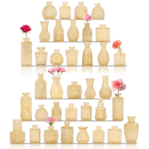 Set of 36 Glass Bud Vases Small Flower Vases for Centerpieces(Champagne) - color: Champagne