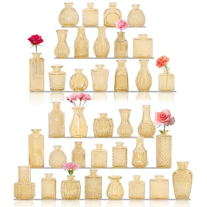 Set of 36 Glass Bud Vases Small Flower Vases for Centerpieces(Champagne) - color: Champagne