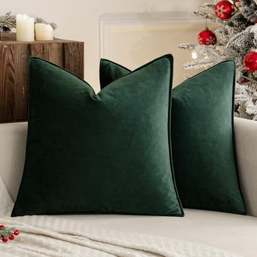 MIULEE Christmas Decorative Army Green Velvet Throw Pillow Covers 18x18 in - color: Army Green, size: 18" x 18" (Pack of 2)