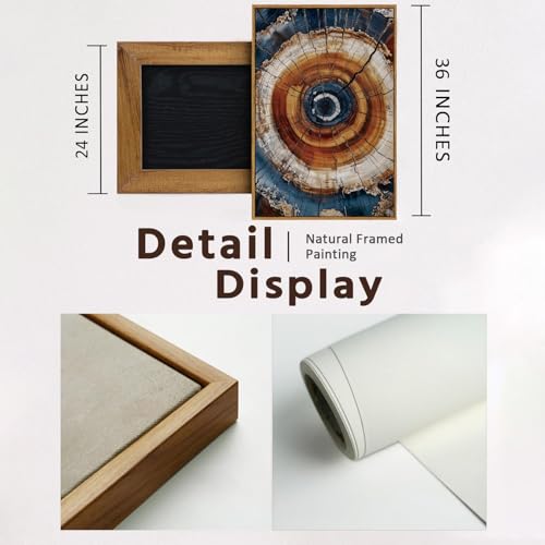 BingruiArt Faux Wood Tree Ring 05 Canvas Wall Art 24x36 Framed - color: Tree Ring - 05, size: 36"L x 24"W