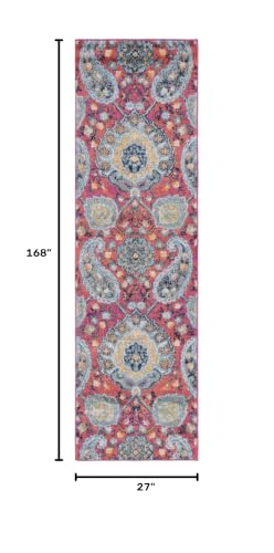 SAFAVIEH Madison Collection Runner Rug - 2'3" x 14', Fuchsia & Gold, Boho Chic Glam Paisley Design, Non-Shedding & Easy Care, Ideal for High Traffic Areas in Living Room, Bedroom (MAD600A) - color: Fuchsia/Gold, size: 2'3" x 14' (Runner)