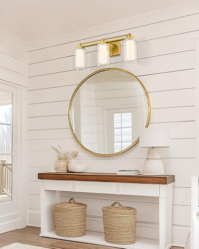 HWH 3-Light Bathroom Vanity Light, Clear Glass, Dimmable, 5HLT63B-3W-LED BG - color: Brushed Gold + LED, size: 3 Lights