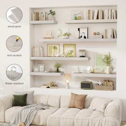 Acovy 40 Inch Floating Shelves, 12" Deep Floating Shelf Wall Mounted, 40" Wall Shelves, Rustic Deep Bookshelf, Extra Deeper & Thicker Display Shelves for Bedroom, Living Room, Gray, Set of 2 - color: Grey, size: 12"Wx40"L-2pcs