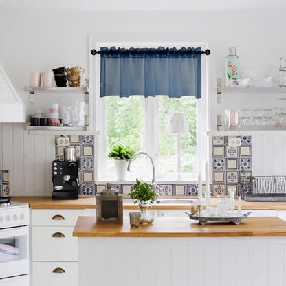 DWCN Sheer Curtain Valance - Linen Look Small Window Curtains for Cafe & Kitchen Windows - Rod Pocket Semi Sheer Drapes, Dusty Blue, 1 Panel, 42W x 18L Inch - color: Dusty Blue, size: 42"W x 18"L (Pack of 1)
