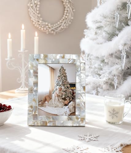 Mother of Pearl 6x8 Picture Frame White | Natural White Pearl, Wall Picture Frame,Tabletop Glass Photo Frame,Mosaic,1pc - color: Natural White, size: 6x8 Inch