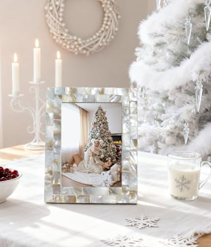 Mother of Pearl 6x8 Picture Frame White | Natural White Pearl, Wall Picture Frame,Tabletop Glass Photo Frame,Mosaic,1pc - color: Natural White, size: 6x8 Inch
