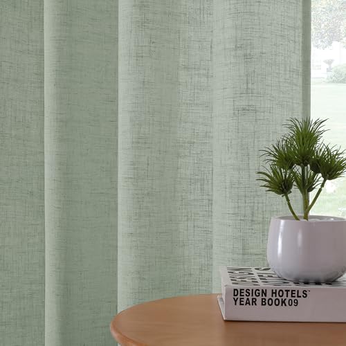 H.VERSAILTEX Semi Sheer Linen Curtains 63 Inch for Living Room, Green Bay - color: *Green Bay, size: 52"W x 63"L (Pack of 2)