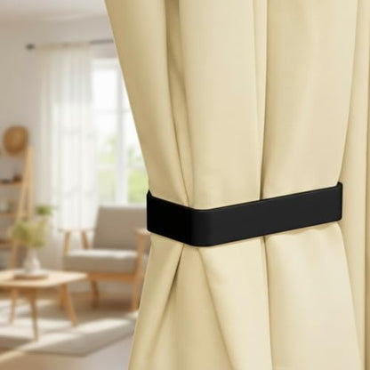 Grevosea 2 Pack Adhesive Curtain Holdbacks No Drill Curtain Tiebacks Curtain Holders for Wall Drapes Window Treatment Curtain Hooks for Home Office Decor (Black)