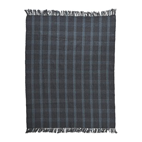 Creative Co-Op Recycled Cotton Blend Throw Blanket with Fringe, Grey Plaid (Pack of 4) - color: Grey, size: One Size (Pack of 4)