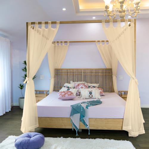 Linentalks Canopy Bed Curtains for King, Queen, Full and Twin Bed, 4 Corner Bed Canopies & Drapes, Four Poster Bed Canopy Curtains Beds, Sheer Curtains for Canopy Bed Drapes, Champagne - color: Champagne
