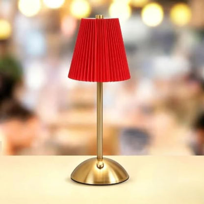 Gold Cordless LED Table Lamps, Red Fabric Shade Desk Lamps（Red - color: Red
