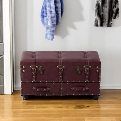 COZAYH - Storage Ottoman Bench Set of 2 - Dark Magenta - color: Dark Magenta, 2 Pack