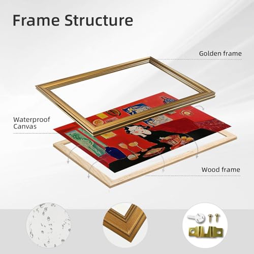 Gold Framed Modern Abstract Woman Wall Art Vintage Mid Century Home Lady Red Poster Colorful Expressionist Feminist Girl Canvas Painting Print Gallery Bedroom Wall Decor 8x10inch - color: Abstract girl, size: 8"L x 10"W