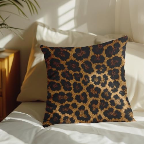 Leopard Print Pillow Cover Tan Black Animal Pattern Decor 18x18 - color: Tan Leopard Print