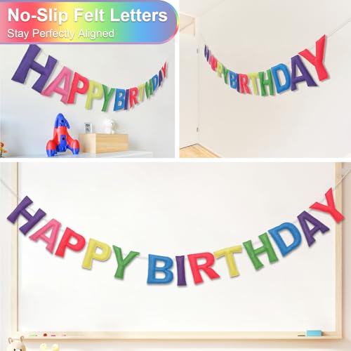 Pre-Strung Felt Happy Birthday Banner Pastel Garland Set - color: Macaron