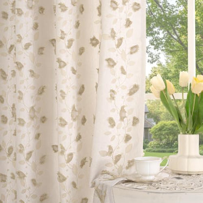 BGment Jacquard Linen Curtains for Living Room 90 inches Long - 2 Panels - color: Beige, size: 52"W x 90"L (Pack of 2)