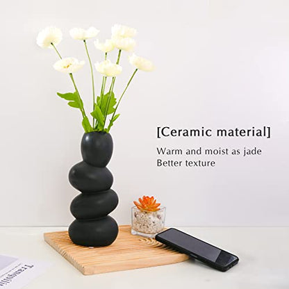 Notakia Ceramic Flower Vase for Home Decor - Handcrafted Cobblestone Shape Vase Centerpiece for Wedding, Decor，Home Decor Living Room, Home, Office, Centerpiece,Table (Black Vase)