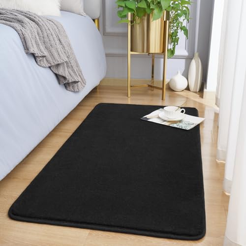 Amearea Modern Washable Runner Rugs, 2x4 Feet Black Bedroom Runner Rug - color: Black, size: 2' x 4' (Runner)
