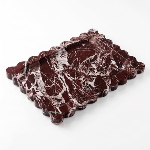 Rosso Lepanto Marble Scalloped Tray, 13.8"x9.8" Natural Stone Organizer