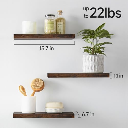 BAYKA Rustic Brown Bathroom Floating Shelves, 15.7in, 3Pk, Wall Mount Shelf - color: B. Rustic Brown - Americana Farmhouse Style, size: 15.7inches