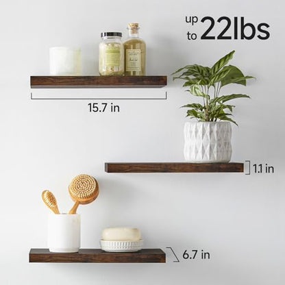 BAYKA Rustic Brown Bathroom Floating Shelves, 15.7in, 3Pk, Wall Mount Shelf - color: B. Rustic Brown - Americana Farmhouse Style, size: 15.7inches