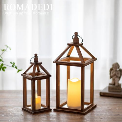Romadedi Wood Candle Lantern Decorative, Brown, Rustic Decor Set of 2
