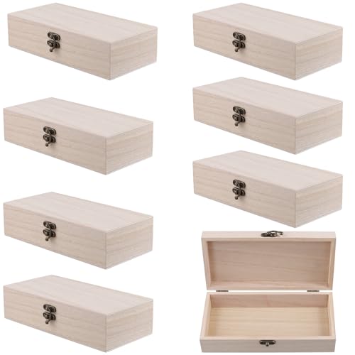 FUNSUEI 8 PCS 7.9 x 3.9 x 2 Inch Wooden Box, Unfinished Wood Box, Wooden Boxes for Crafts, Wood Box with Hinged Lid for Jewelry, DIY Craft, Storage, Gift - color: Wood Color, size: 8PCS 7.9x3.9x2 In