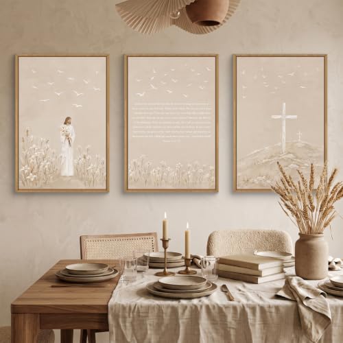 Christian Jesus Bible Verse Framed Canvas Wall Art Set-16"x24"x3 - color: Neutral Jesus Bible Verse Wall Art, size: 16"L x 24"W