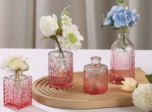 18pcs Pink Glass Bud Vase Set, Small Flower Vases for Centerpieces in Bulk - color: Pink, size: 18pcs