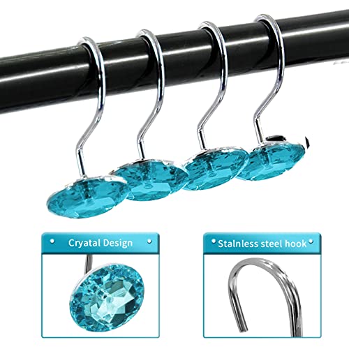 Crystal Diamond Round Shower Curtain Hooks Rings for Bathroom,Aqua,12PCS - color: Aqua