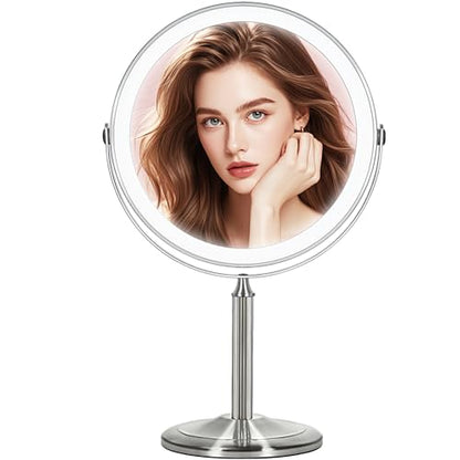 VESAUR 15X Magnifying Mirror with Light, 9.5 Large 5000mAh Rechargeable Double Sided HD Lighted Makeup Mirror with 3 Touch Dimmable Light, 360° Swivel Detachable for Travel Vanity Mirror Nickel, Gifts - size: 17"L x 9.5"W