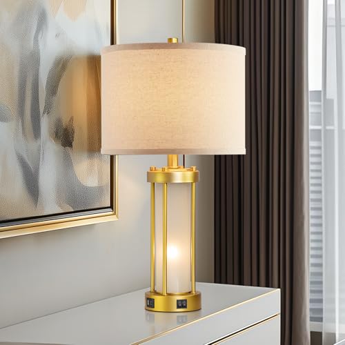 RORIA Modern Table Lamps for Living Room Set of 2 with 2 USB Ports - color: Gold