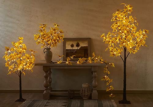 LITBLOOM Lighted Fall Garland with Timer 6FT 24 Warm White LED, Maple Leaf Vine with Lights Battery Operated for Mantle Fireplace Autumn Thanksgiving Harvest Decoration Indoor Outdoor - style: Yellow Maple