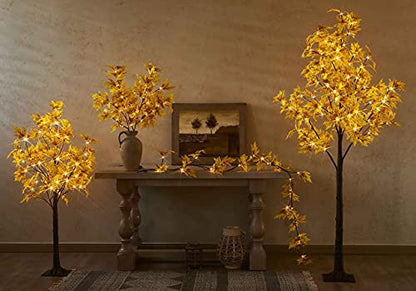 LITBLOOM Lighted Fall Garland with Timer 6FT 24 Warm White LED, Maple Leaf Vine with Lights Battery Operated for Mantle Fireplace Autumn Thanksgiving Harvest Decoration Indoor Outdoor - style: Yellow Maple